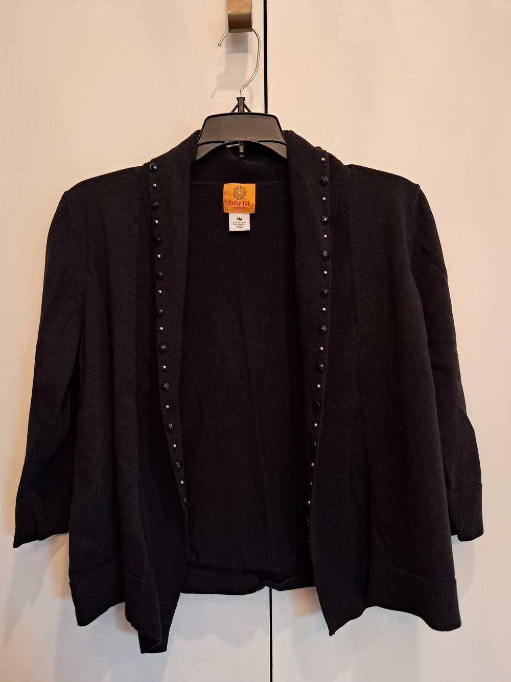 Ruby Rd. Black Beaded Open-Front Cardigan